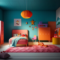 Blue and Peach Kids Room Design