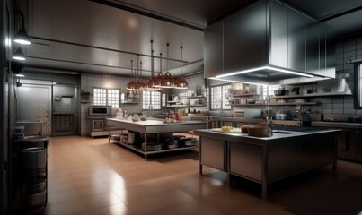 stainless steel kitchen design with lots of counter space for food Generative AI