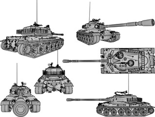 Sketch vector illustration of a tank with combat war weapons ready to fire for battle