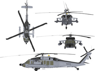 Sketch vector illustration of a war fighter helicopter with missile weapons