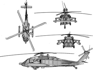 Sketch vector illustration of a war fighter helicopter with missile weapons