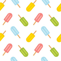Ice cream seamless pattern. Colorful multi-colored popsicle on a white background.