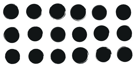 Set of circle brushes elements. Different circle brush strokes. Grunge round shapes. Boxes, frames for text, labels, logo, grunge. Vector illustration