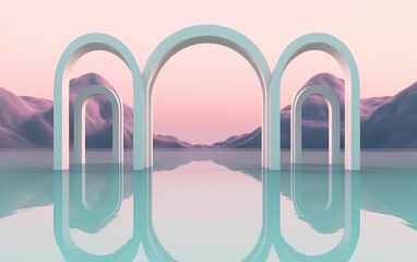 abstract arch on seascape background created with Generative AI technology