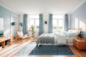  Bedroom in scandinavian style. Generative AI