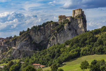 Fototapeta na wymiar Fortress of San Leo, Italy, View of the Fortress of San Leo and town of the Marche regions.