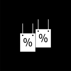 Discount percent tag icon isolated on black background. Shopping tag sign.