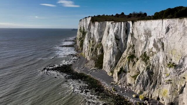 The White Cliffs of Dover. East of England. Cinematic drone flight