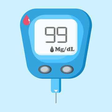 Medical equipment, Blood glucose meter, Diabetes blood glucometer in flat vector illustration design