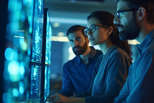 IT specialist discussing project details with colleagues, IT specialists, bokeh Generative AI