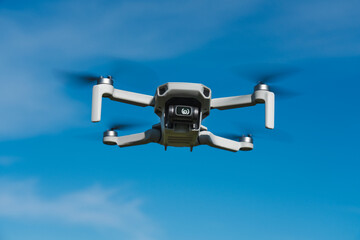 Flying photo drone above the ground