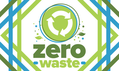 Zero Waste. Ecology poster. Refuse and Reduce. To Reuse and Recycle. Green January for environment. Eco friendly lifestyle. Save the planet. No plastic, only eco bag. Vector illustration