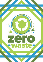Zero Waste. Ecology poster. Refuse and Reduce. To Reuse and Recycle. Green January for environment. Eco friendly lifestyle. Save the planet. No plastic, only eco bag. Vector illustration