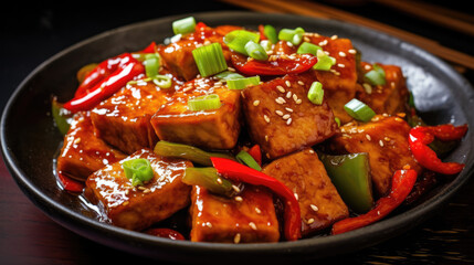 chinese stir fry tofu oily and spicy created with Generative AI technology