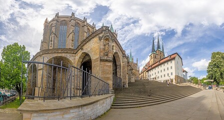 View of the famous cathedral in the Thuringian city of Erfurt during the day