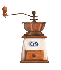 Coffee mill. Manual coffee grinder. Watercolor illustration.