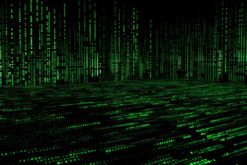 Obraz premium Software Black Screen Background With Green Numbers And Symbols Created With The Help Of Artificial Intelligence