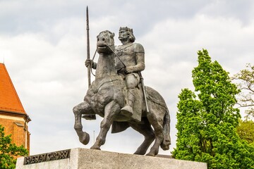 Statue of mounted King Boleslaw Chrobry in Wroclaw Poland - 610038966