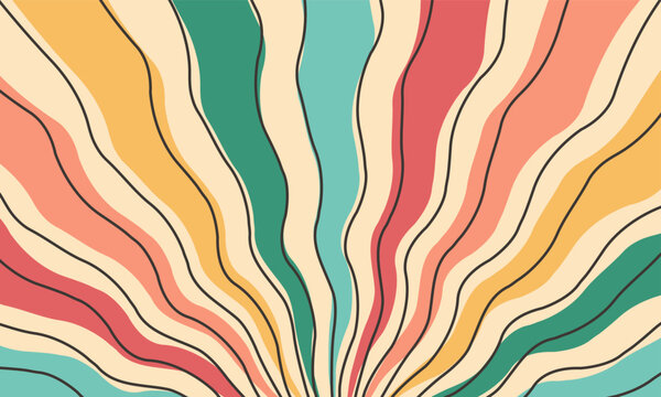 Hand drawn groovy retro swirl rays psychedelic background