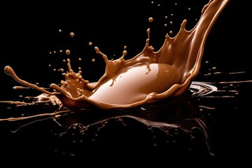 stock photo of chocolate splash isolated on black background Food Photography AI Generated - obrazy, fototapety, plakaty