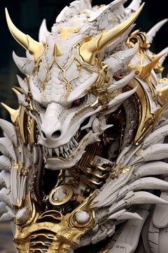 White and gold dragon on a black background