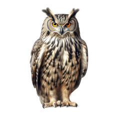 Fototapeta premium Eagle owl isolated on white created with Generative AI