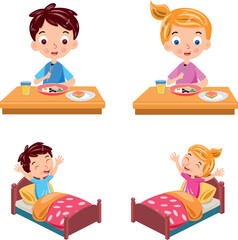 children get breakfast, get up