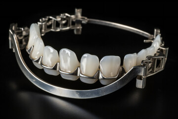 Teeth with metal prosthesis,. ai generated