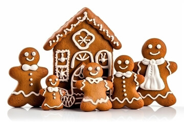 Fototapeta premium family gingerbread isolated on white created with Generative AI technology
