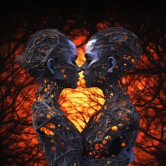 a woman's body covered in branches with a couple in love Generative Ai