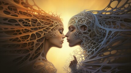 a modern illustration of two people kissing in front of the world Generative Ai