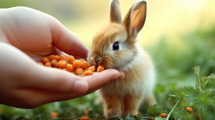 Fototapeta premium feeding carrots to a rabbit created with Generative AI technology