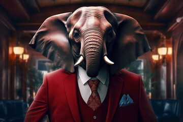 Fototapeta na wymiar Portrait of a Elephant dressed in a formal business suit, generative AI