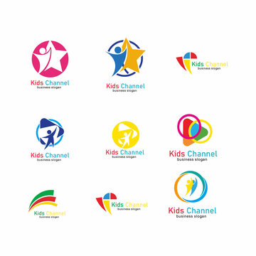 set of logo kids channel vector
