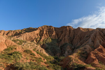 Canyon in Kyrgyzstan. Multi-colored canyon Fairy Tale. Kyrgyzstan mountains. Issyk-Kul region. Charyn Canyon.