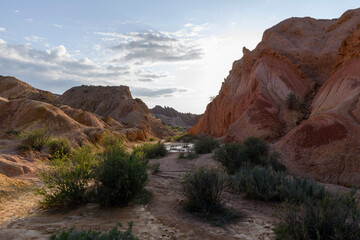 Canyon in Kyrgyzstan. Multi-colored canyon Fairy Tale. Kyrgyzstan mountains. Issyk-Kul region. Charyn Canyon.