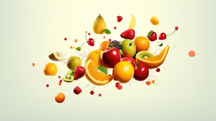 Obraz na płótnie Canvas variety of fruits isolated on white created with Generative AI technology