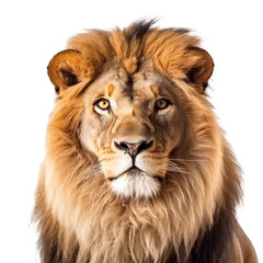 Obraz na płótnie Canvas Portrait of a male lion in front of a transparent background. Created with Generative AI tools