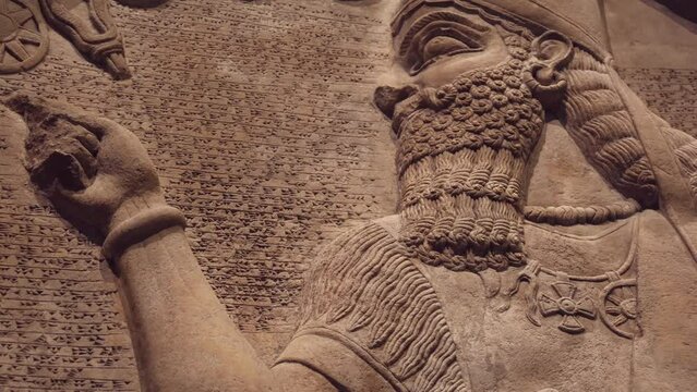 An Ancient Assyrian Carving of King on a Limestone Stele