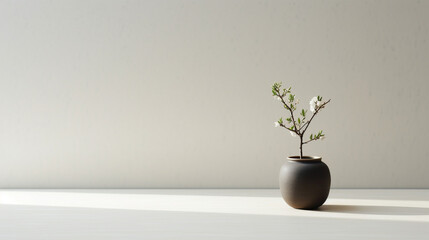 Домашнее дерево в глиняной вазе, интерьер, минимализм