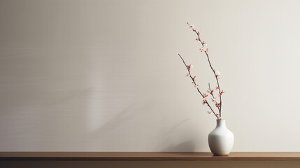 Цветы сакуры в белой вазе, минимализм