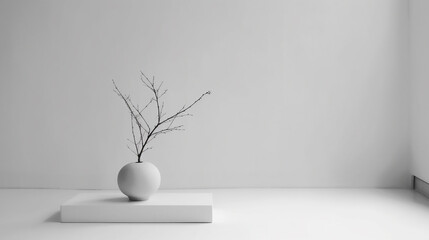белая ваза с сухими ветками, минимализм