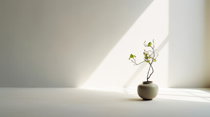Minimalistic vase with flowers on the table