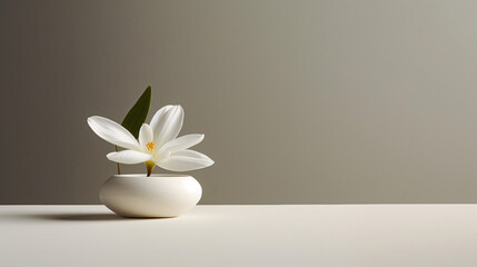Obraz na płótnie Canvas белая тарелка с цветком, минимализм