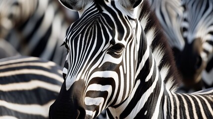 Plakat Close-up zebras black and white stripes. Generative AI