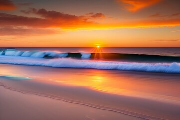 Fototapeta na wymiar Summer Sunrise on Ocean and golden sand