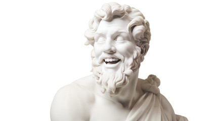A portrait of a man smiling as a marble statue on a transparent background, Generative AI