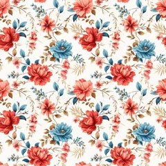 Foto auf Acrylglas Seamless vintage pattern with colorful flowers on white background. Generative AI. © Hanna