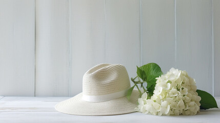 Summer straw hat on the floor