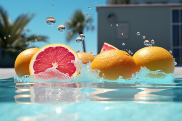 апельсины и грей фрукты в воде